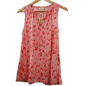 MICHAEL Michael Kors Pink Leopard Sleeveless Top with Drawstring Neck Size Small